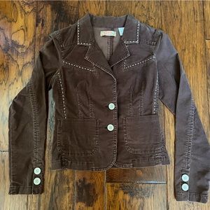 Drincy by Jessica Simpson brown thin corduroy jacket cream stitching size small
